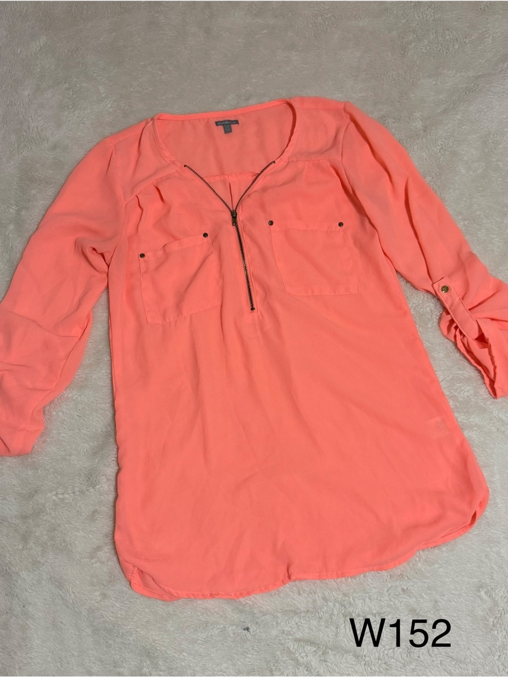 Charlotte Russe Coral Zip-Front Tunic Blouse